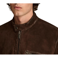 Chaqueta de Cuero Leathertex para Hombre, Hecha a Mano, de Gamuza de Oveja Color Chocolate, Estilo Café Racer, Edición Clásica Minimalista, Talla Grande para Verano