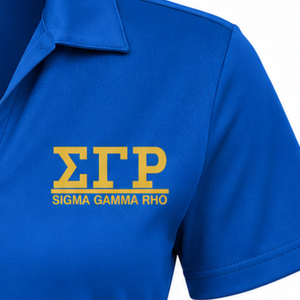 Camiseta Polo Azul Rey de Manga Corta con Cuello en V de Sigma Gamma Rho, con Estampado de Letras Griegas Amarillas en el Pecho, Ropa Casual de Hermandad - Product Image 6