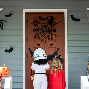 Arte de pared de Halloween con diseño de bruja, calabaza y elementos espeluznantes, decoración colgante de metal para la entrada del hogar y para celebraciones de fiestas - Product Image 6