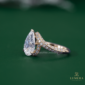 Anillo de Diamantes con Banda Trenzada y Micro Pavé de Diamantes Redondos, Anillo de Diamantes con Corte Pera Brillante Certificado por IGI, Joyería Fina de Diamantes Cultivados en Laboratorio - Product Image 4