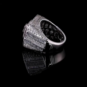 Iced Out Square Moissanite Diamond <b>Ring</b> 925 Sterling <b>Silver</b> Baguette VVS Hip Hop <b>Statement</b> <b>Ring</b> Luxury Jewelry - Product Image 4