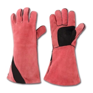 Long Double-<b>Sided</b> Flannel Cowhide Split Leather Gloves Double-<b>Sided</b> Flame Retardant Fireproof Safety Gloves with Heat Insulation - Product Image 2