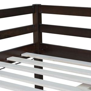 Cama alta de madera maciza de caucho con escalera, estilo loft, tamaño completo - Product Image 6