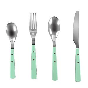 Ensemble de couverts en argent fini miroir avec poignée en résine verte pour salle à manger cuisine vaisselle cadeaux fêtes et usage quotidien d'Inde - Product Image 4