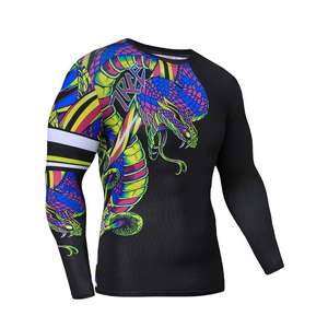 OEM ODM Rash Guard pour hommes, imprimé par sublimation, en Spandex, pour BJJ, Gym, Surf, Plongée, MMA, avec logo et lettres personnalisés, séchage rapide - Product Image 2