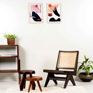 Sillón de Madera Maciza Estilo Pierre Jeanneret, Moderno de Mediados de Siglo, sin Brazos, con Patas en V, de Ratán, para Venta al por Mayor - Product Image 6