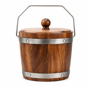 Seau à glace en bois personnalisé avec logo, bac à boissons vintage en bois de manguier et refroidisseur à bière avec intérieur en acier inoxydable pour mariages, fêtes et événements - Product Image 2