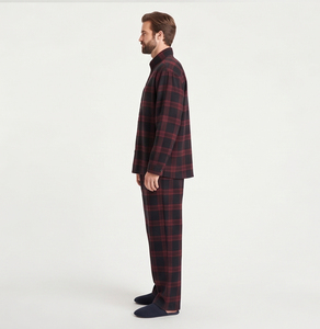 Ensemble de pyjama en flanelle à carreaux pour homme, deux pièces, manches longues, col montant, boutons sur le devant, coupe régulière, coton d'hiver, deux pièces, décontracté, pour dormir - Product Image 3