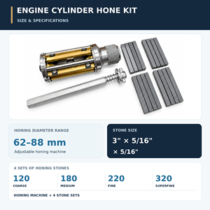 Kit de pulido de cilindros de motor ajustable de 62 mm a 88 mm con 16 piedras de granos 120, 180, 220, 320 para acabado de orificios de cilindros - Product Image 2