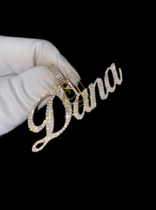 925 Sterling Silver Custom Iced Cursive Script Nameplate <b>Necklace</b> Personalized HipHop Bling Pendent with Moissanite Diamond Gift - Product Image 5