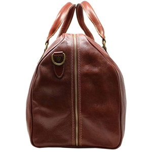Genuine <b>Leather</b> Weekender Gym <b>Bag</b> Large Capacity Zipper Closure Travel Handbag Unisex Brown <b>Soft</b> Handle - Product Image 2