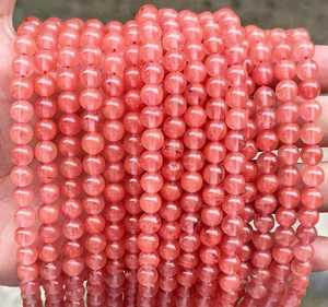 Cuentas de Cuarzo Rojo Cereza Lisas y Redondas, Cuentas Sueltas de Cuarzo Cereza para Fabricación de Joyas, Proveedor Mayorista de Piedras Preciosas - Product Image 4