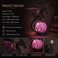 Décorations de dragon gothique en résine avec cristaux, alimentées par USB, pour la maison, avec éclairage LED doux et ambiance lumineuse