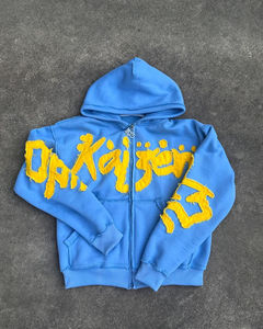 Sweat à capuche court personnalisé pour homme, style vintage, délavé à l'acide, avec fermeture éclair, imprimé, effet soleil et patch brodé vieilli - Product Image 4