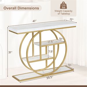 Consolle Moderna da 41 Pollici con 3 Ripiani Aperti in Rovere per Ingresso, Tavolo da Divano con Struttura in Metallo a Forma di O per Soggiorno e Corridoio - Product Image 6
