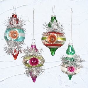 Décoration de Noël et du Nouvel An en gros : Ornement semi-fin en verre mercure bleu, rouge, vert, violet, or, avec finition argentée et guirlande de paillettes - Product Image 1