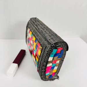 Antique Modern Sculpture Style Handmade Vintage Mosaic for Shell <b>Clutch</b> <b>Purse</b> with Polished Luxury Metal Sling Strap <b>Clutch</b> Bag - Product Image 4