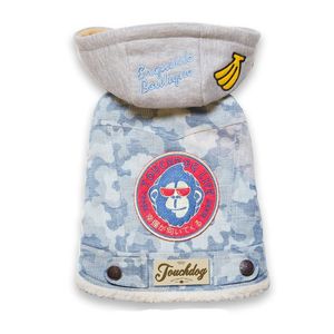 Outlaw <b>Designer</b> Embellished Retro Denim Pet <b>Dog</b> Hooded Jacket Coat Retro Style Pet <b>Clothes</b> with Unique Embellishments - Product Image 1
