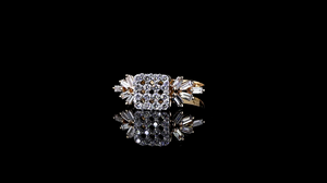 Luxury Vintage Square Cluster Lab <b>Diamond</b> <b>Ring</b> with Round Brilliant Cut Side Stones 14K Gold Wedding Gift - Product Image 2