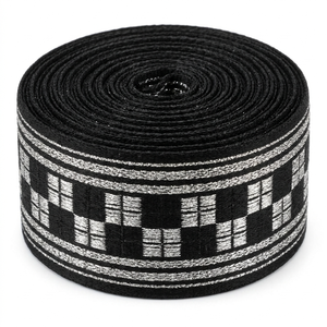 ริบบิ้นผ้าแจ็คการ์ดสีน้ำเงินกรมท่าขนาด 25 มม. ยี่ห้อเนลกามัล อินดัสทรีส์ ประดับด้วยดิ้นทอง คุณภาพพรีเมียม สำหรับตกแต่งขอบชุดยูนิฟอร์ม เสื้อผ้า และงานตกแต่งในเทศกาลต่างๆ - Product Image 1