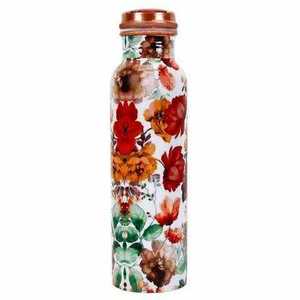 Bouteille d'eau en cuivre à double paroi écologique à motif floral, motif tourbillon doré luxueux, hydratation pure, qualité supérieure - Product Image 1