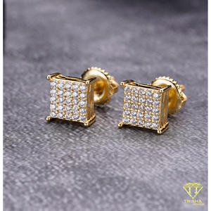 VVS Lab Grown <b>Diamond</b> <b>Square</b> Stud <b>Earrings</b> With 925 Sterling Silver And Iced Stone Face Premium Fashion Jewelry - Product Image 3