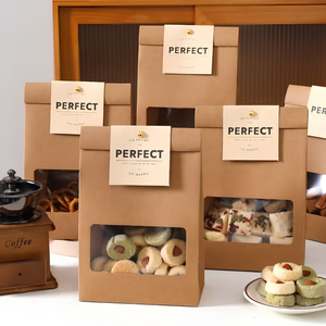 Sac en papier kraft personnalisé pour boulangerie avec fenêtre transparente, pliable, écologique, pour emballage de biscuits et de snacks, OEM ODM - Product Image 1