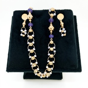 Ensemble collier Mala à maillons circulaires en argent 925 avec perles violettes pour femmes, boucles d'oreilles de créateur, bijoux de mode traditionnels - Product Image 1