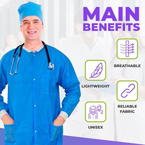 Camici da Laboratorio Monouso Extra Large per Adulti, Confezione da 10, Blu, SMS, Lunghezza al Ginocchio, Camici Medici 60 GSM, Uniformi Ospedaliere, Camici Monouso - Product Image 5