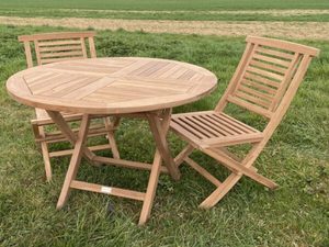 Round Folding Outdoor <b>Table</b> Solid Wood Patio <b>Dining</b> <b>Desk</b> Garden Furniture - Product Image 2