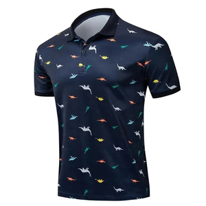 Camiseta Polo de Manga Corta Azul Oscuro para Hombre de Index Apparel con Estampado de Dinosaurios Coloridos, Corte Casual, Secado Rápido, Tejido de Poliéster - Product Image 3