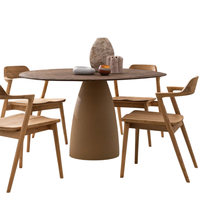 Nouvelle table de salle à manger moderne pliable 4 places avec plateau en bois de manguier massif finition sablée marron et base en métal texturé conique