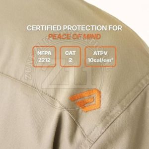 Chemise de soudage en coton lourd, résistante aux flammes, NFPA2112 EN11612 FRC, manches longues, protection contre les arcs électriques CAT2, coton ignifuge - Product Image 6