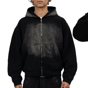 Sweat à capuche tendance personnalisé effet délavé, fermeture éclair intégrale, qualité supérieure, molleton 100% coton épais, style streetwear ou décontracté, unisexe - Product Image 4