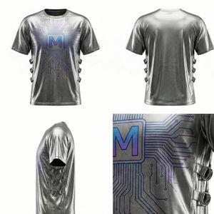 Camiseta moderna de streetwear con estampado puff de circuito cibernético, estilo urbano futurista, premium, MALUZA INDUSTRIES. - Product Image 6