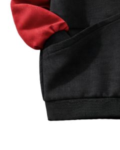 Sweat-shirt pour femme bicolore rouge et noir en polaire douce, col rond, décontracté, pull d'hiver avec détails brodés, vêtement tendance - Product Image 5