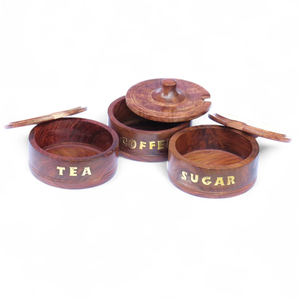 Wood Sugar Salt Spices <b>Pots</b> <b>Tea</b> Coffee Sugar <b>Pots</b> Latest designer At Affordable price Smooth Surface Storage Sugar Containers - Product Image 1