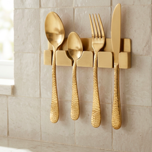 Hammered Handle Round Edges Gold <b>Flatware</b> Set Mirror Polished Stainless Steel Dinnerware Wedding Tableware Dishwasher - Product Image 1