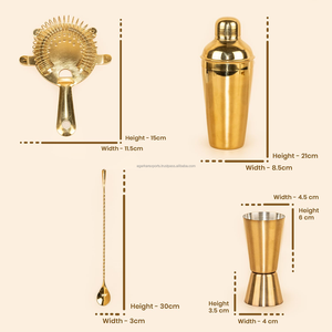 Ensemble de bar en acier inoxydable de qualité supérieure, 4 pièces, couleur or, comprenant un shaker à cocktails de 750 ml, un jigger de 30/60 ml, une cuillère et un passoire pour bar à domicile - Product Image 4
