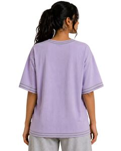 Lavender Grey Stripe Women Oversized T Shirt Casual Crew Neck Short Sleeve Contrast Trim Loose Fit Soft Breathable Summer <b>Top</b> - Product Image 2