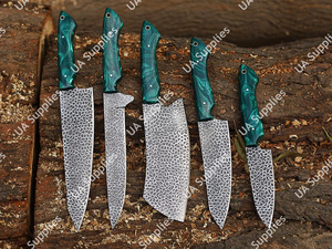 New Arrival Hand Forged Damascus Steel Etched Blade Customizable 5 Pcs Razor <b>Sharp</b> 58 HRC Kitchen <b>Knives</b> Chef <b>Set</b> Leather Bag - Product Image 5