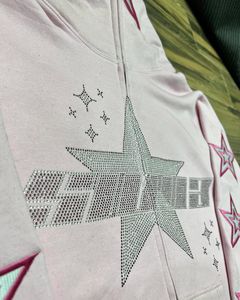 Custom Manufacturer Embroidery Hoodie <b>Rhinestone</b> <b>Jacket</b> Acid Wash Vintage Washed Men Fleece Streetwear Hoodie - Product Image 5