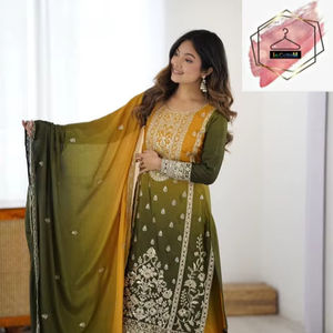 Conjunto de Top, Pantalón Palazzo y Dupatta de Seda Chinon Sombreada con Hermoso Bordado de Hilo y Lentejuelas, Completamente Cosido, ¡Venta Caliente! - Product Image 1