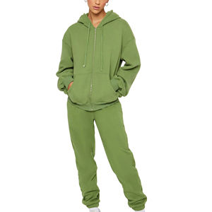 Conjunto Deportivo de Felpa con Capucha para Mujer, Color Verde Oliva, Corte Holgado, Informal, para Todas las Temporadas, Sudadera y Pantalones Deportivos, 2 Piezas - Product Image 4