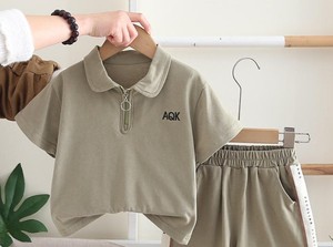 Ensemble tendance pour garçons, couleur unie, jersey, style décontracté, col polo, fermeture éclair, manches courtes, ensemble deux pièces - Product Image 5