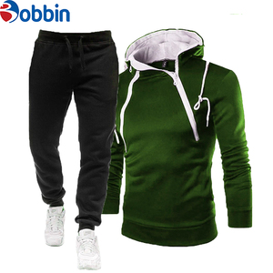 Conjuntos deportivos de invierno con logotipo personalizado, chándal de algodón y forro polar unisex, conjunto con capucha y doble cremallera, transpirable, de talla grande para hombre - Product Image 2