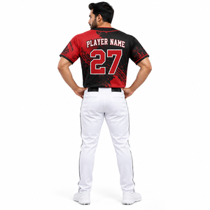 Maillot de baseball unisexe personnalisé MANGOES, rouge et noir, impression par transfert thermique, manches courtes, évacuation de l'humidité, coupe classique, grandes tailles - Product Image 4