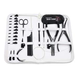 Kit d'outils professionnel pour extensions de cheveux noirs, comprenant une pince à micro-anneaux, un extracteur de perles à 3 trous, un peigne à queue de salon, des aiguilles et un ensemble de doigts de pose - Product Image 1