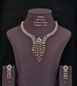 Collar y pendientes colgantes de circonita cúbica 12419, con piedra rosa, chapados en oro sobre latón, estilo llamativo para fiesta de bodas de mujer - Product Image 5