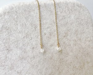 Rainbow Moonstone Threader <b>Earrings</b> Gold Dainty Jewelry June Birthstone Rondelle Shape Elegant Handmade Gift - Product Image 3